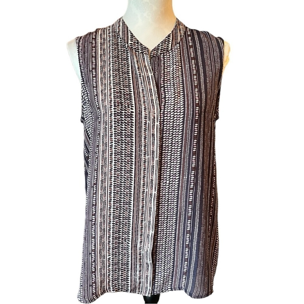 NIC + ZOE Sleeveless Purple & Cream Printed Top Geometric Stripe Size L